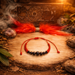 Pulsera piedras negras con hilo rojo